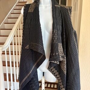 Margo Selby Black & Taupe Woven Textured Art To Wear Flowy Front Open Vest M L
